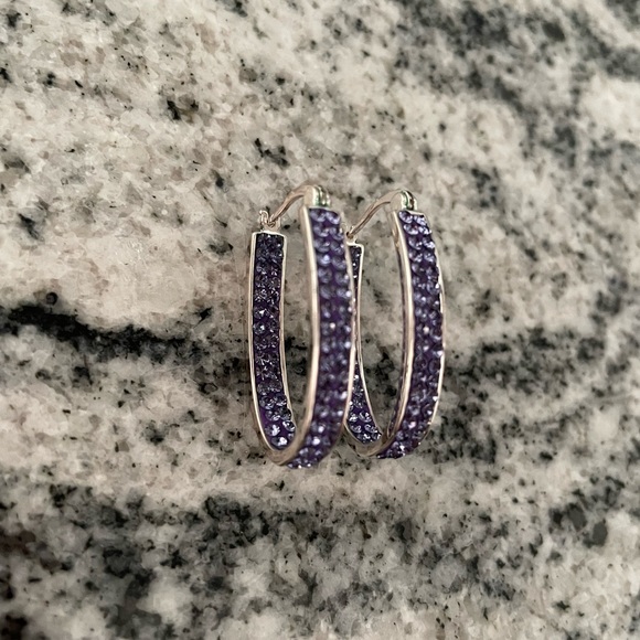 Purple Crystal Hoop Earrings - Picture 6 of 7